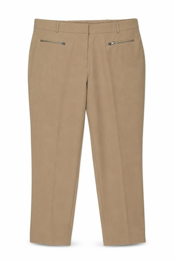 Front view of Marisota women’s brown carrot trousers, size UK 22, 27-inch leg