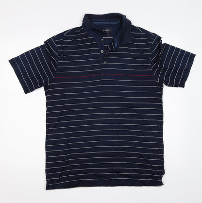 M&S Mens Blue Striped   Polo Size M