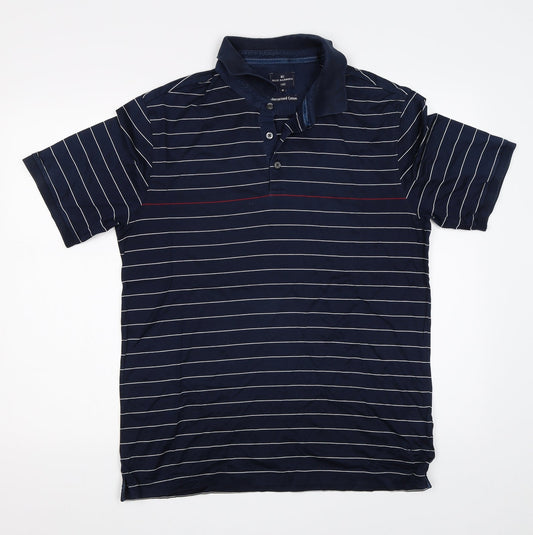 M&S Mens Blue Striped   Polo Size M