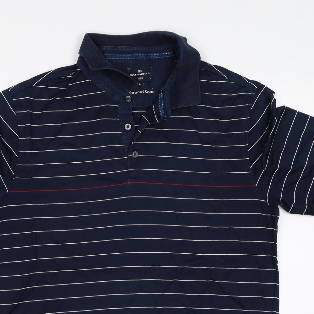 M&S Mens Blue Striped   Polo Size M