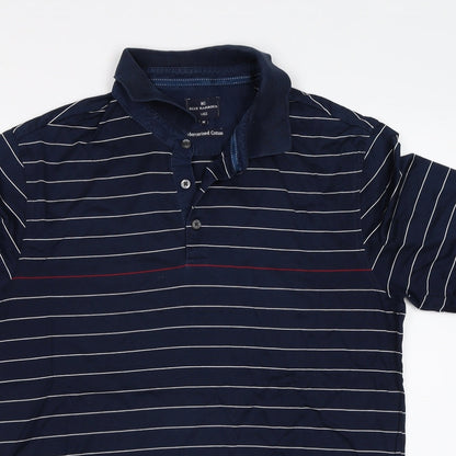 M&S Mens Blue Striped   Polo Size M