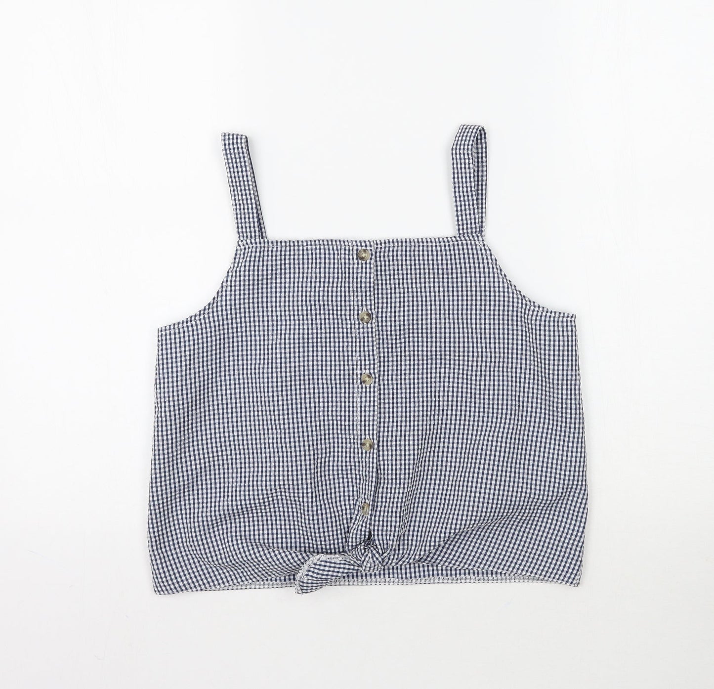 Primark Girls Blue Plaid  Basic Tank Size 12-13 Years  - Tie Detail Check print