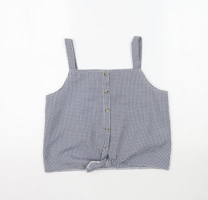 Primark Girls Blue Plaid  Basic Tank Size 12-13 Years  - Tie Detail Check print