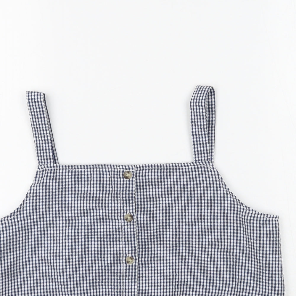 Primark Girls Blue Plaid  Basic Tank Size 12-13 Years  - Tie Detail Check print