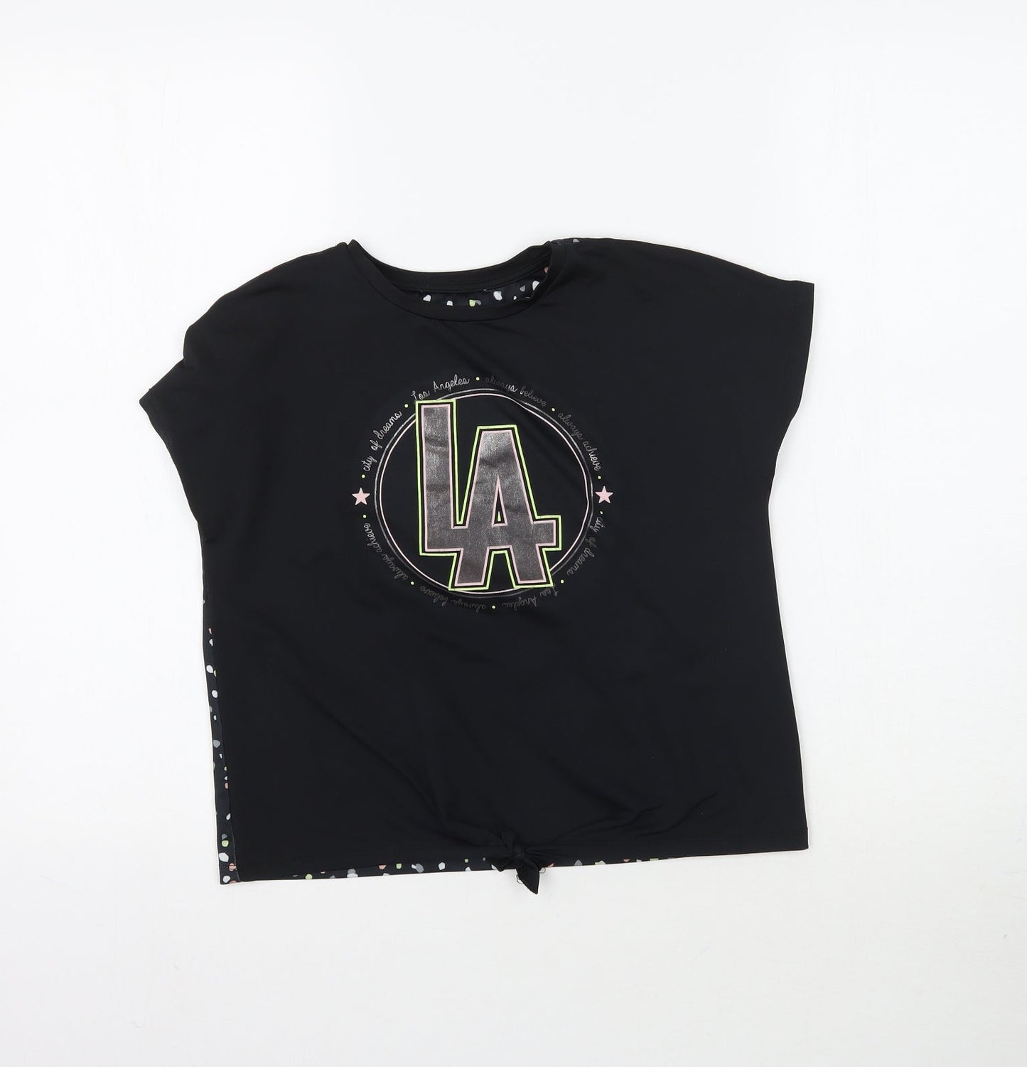 George Girls Black   Basic T-Shirt Size 8-9 Years  - Tie detail
