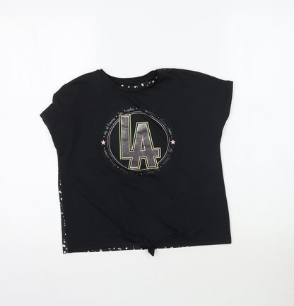 George Girls Black   Basic T-Shirt Size 8-9 Years  - Tie detail