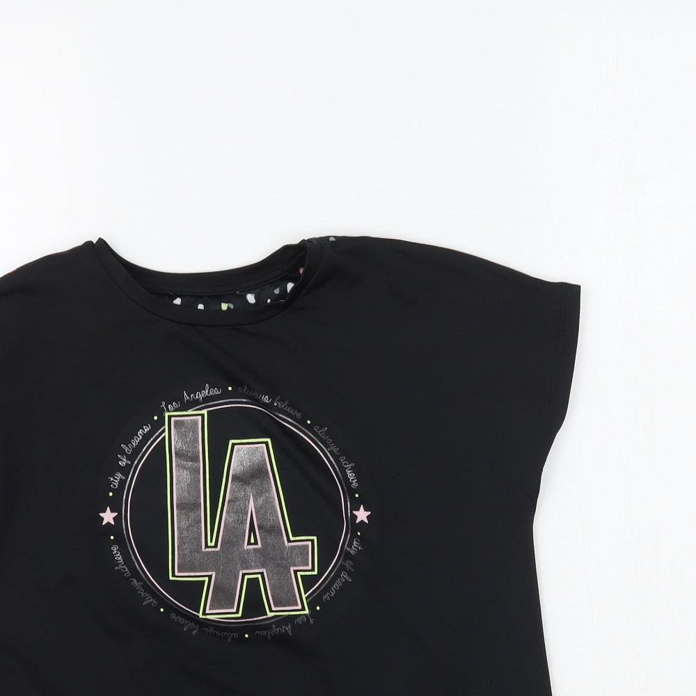 George Girls Black   Basic T-Shirt Size 8-9 Years  - Tie detail