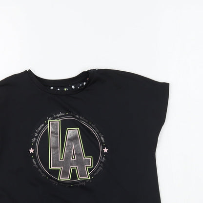 George Girls Black   Basic T-Shirt Size 8-9 Years  - Tie detail