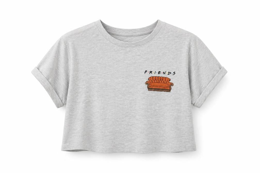 Front view of Primark women’s grey cropped t-shirt size 2xs - friends