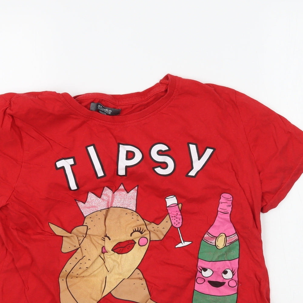Studio Sleepwear Womens Red   Top Pyjama Top Size 12  - Christmas Tipsy Turkey