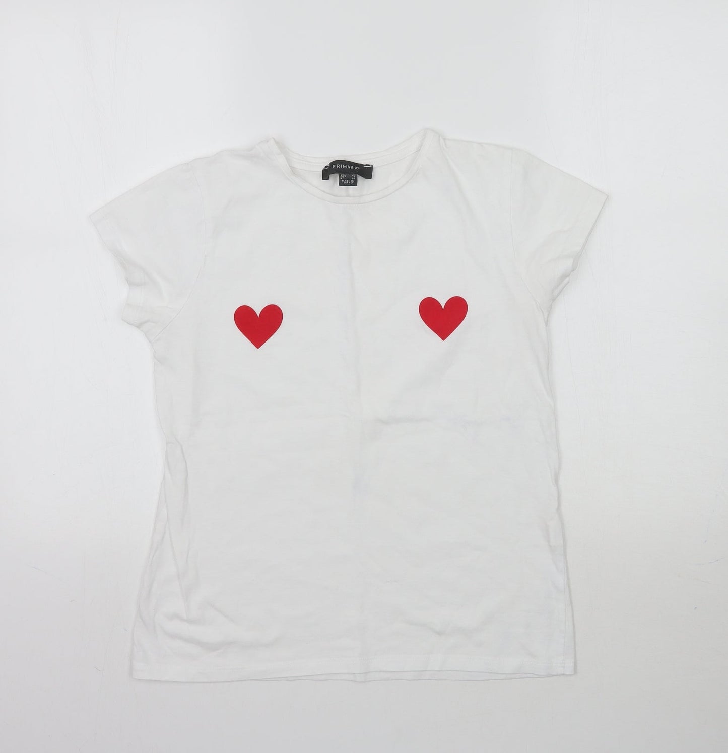 Primark Womens White   Basic T-Shirt Size 6  - Love Hearts