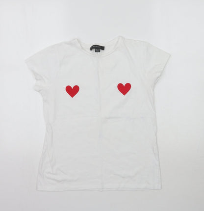 Primark Womens White   Basic T-Shirt Size 6  - Love Hearts