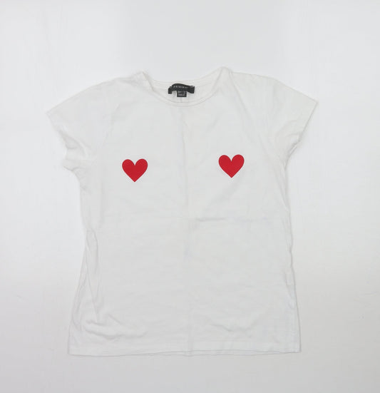Primark Womens White   Basic T-Shirt Size 6  - Love Hearts