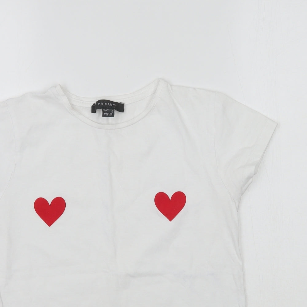 Primark Womens White   Basic T-Shirt Size 6  - Love Hearts