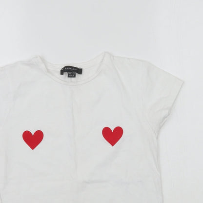 Primark Womens White   Basic T-Shirt Size 6  - Love Hearts