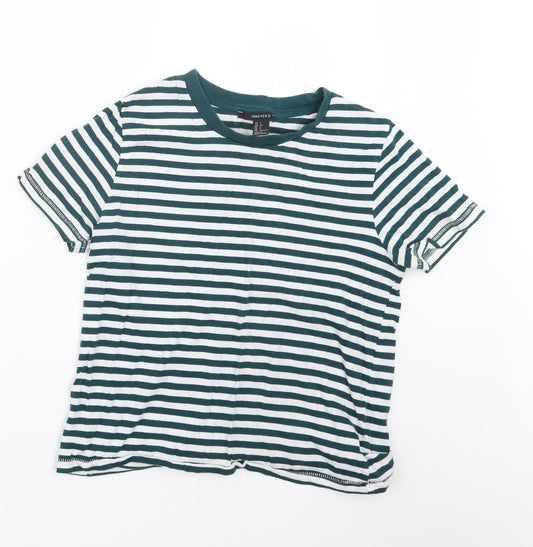 FOREVER 21  Womens Green Striped  Basic T-Shirt Size S