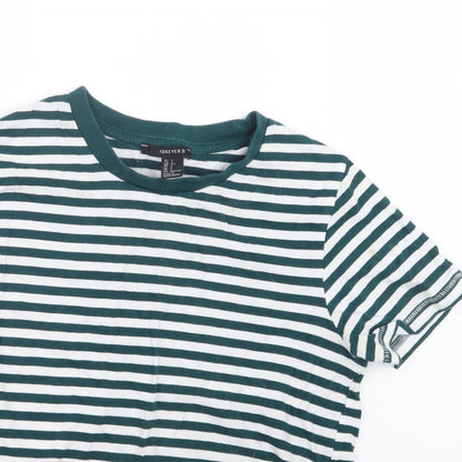 FOREVER 21  Womens Green Striped  Basic T-Shirt Size S