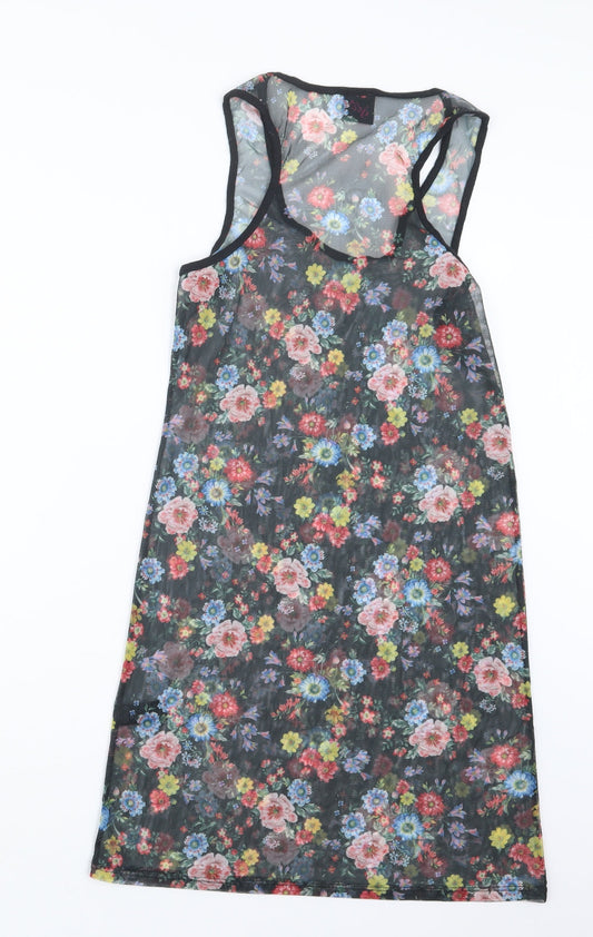 George Womens Black Floral  Basic T-Shirt Size 12  - Long