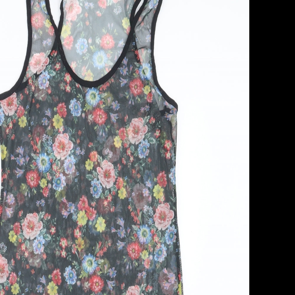 George Womens Black Floral  Basic T-Shirt Size 12  - Long