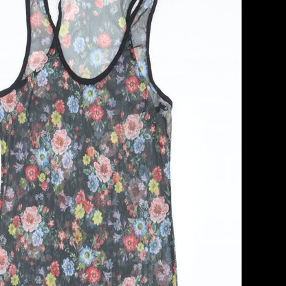 George Womens Black Floral  Basic T-Shirt Size 12  - Long