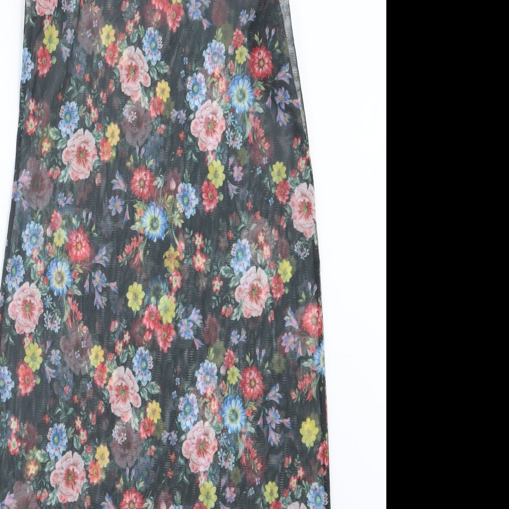 George Womens Black Floral  Basic T-Shirt Size 12  - Long
