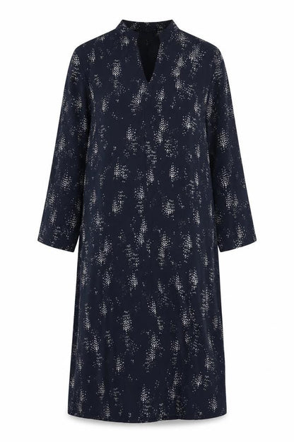 Front view of Papaya women’s blue geometric shirt dress, size UK 10
