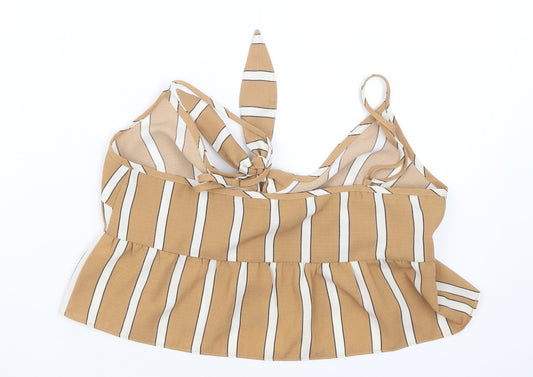 Miss Selfridge Womens Beige Striped  Cropped T-Shirt Size 6