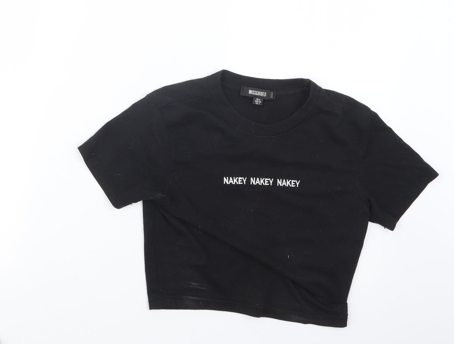 Womens UK Size 8 Missguided Black Cropped T-Shirt