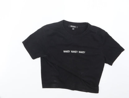 Womens UK Size 8 Missguided Black Cropped T-Shirt