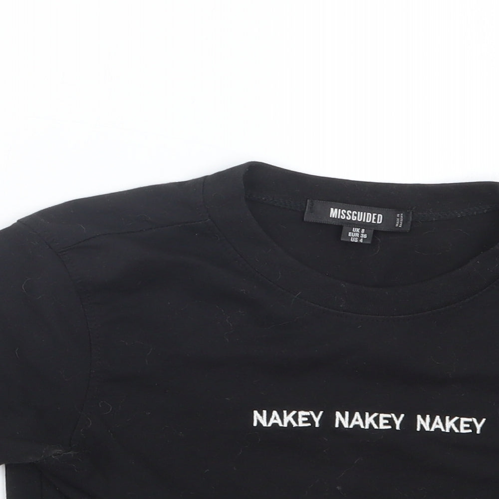 Womens UK Size 8 Missguided Black Cropped T-Shirt