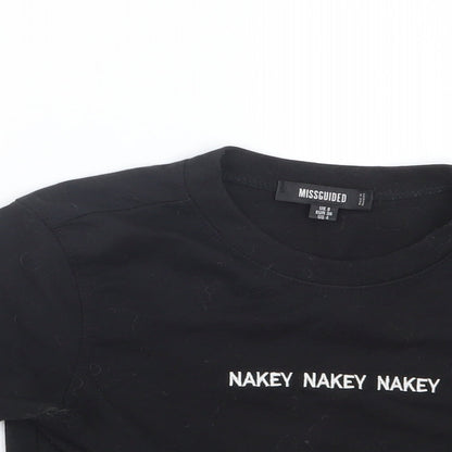 Womens UK Size 8 Missguided Black Cropped T-Shirt