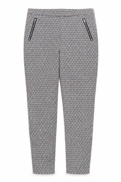 Front view of F&F women’s pink geometric trousers, size UK 10, 27-inch leg