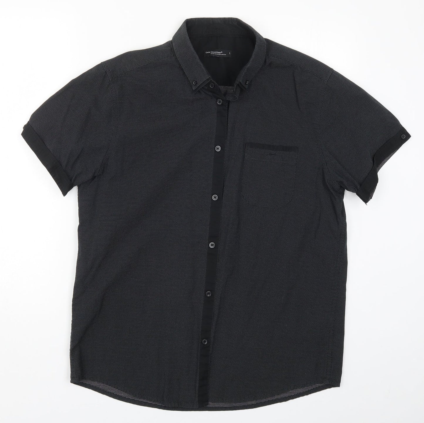 Mens UK Size L Cedar Wood State Grey  Button-Up Short Sleeve Casual Shirt