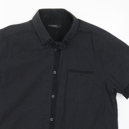 Mens UK Size L Cedar Wood State Grey  Button-Up Short Sleeve Casual Shirt