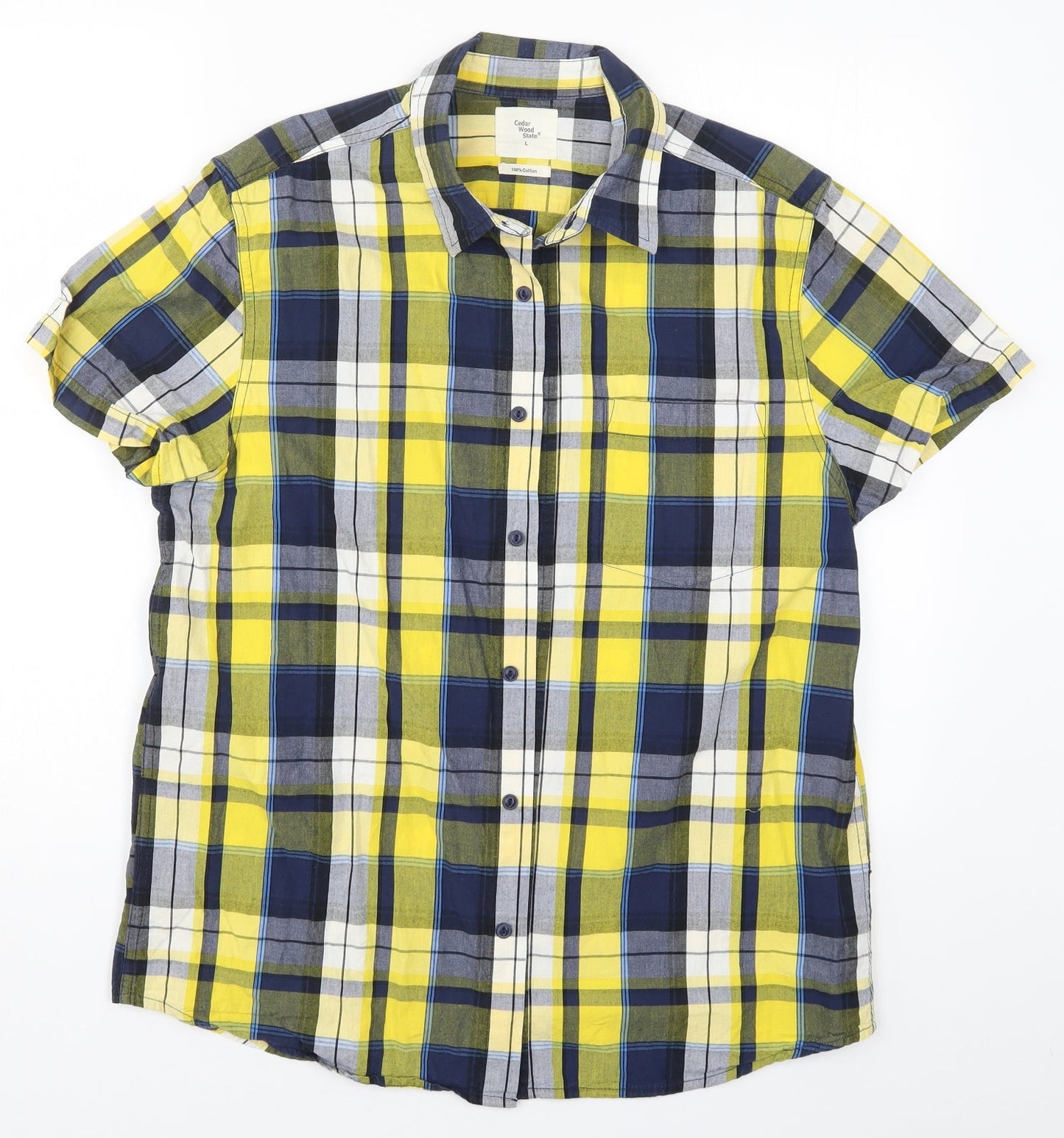 Mens UK Size L Cedar Wood State Yellow  Button-Up Short Sleeve Casual Shirt