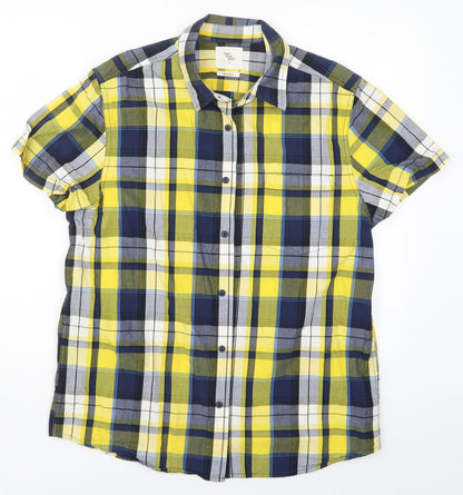 Mens UK Size L Cedar Wood State Yellow  Button-Up Short Sleeve Casual Shirt