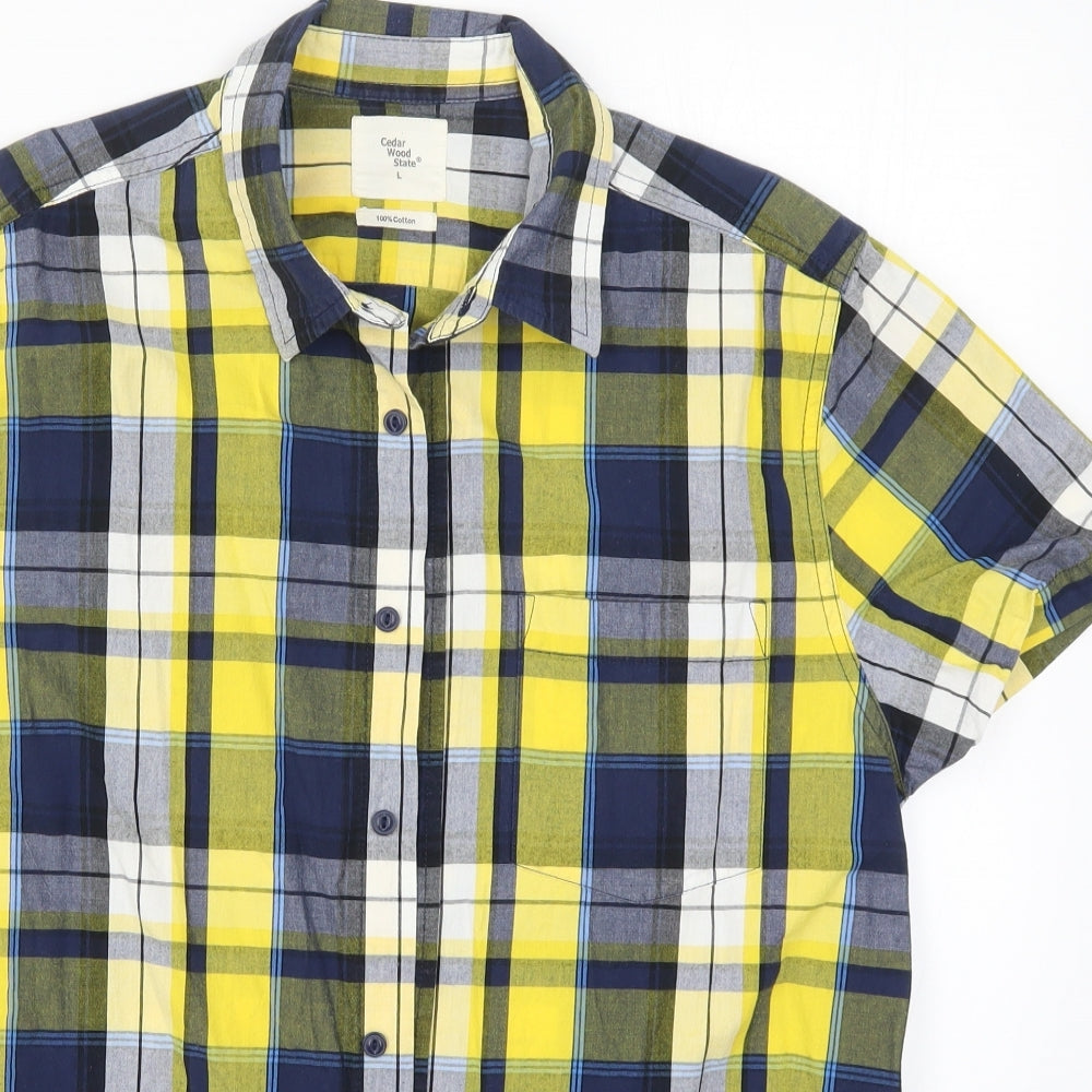 Mens UK Size L Cedar Wood State Yellow  Button-Up Short Sleeve Casual Shirt