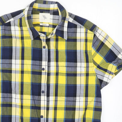 Mens UK Size L Cedar Wood State Yellow  Button-Up Short Sleeve Casual Shirt