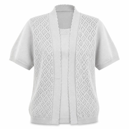 Front view of Pure & Natural women’s grey argyle/diamond knit jumper, size S