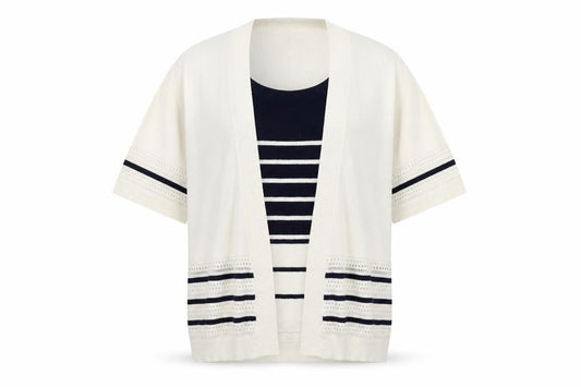 Front view of Mia Moda women’s beige striped jumper, size M
