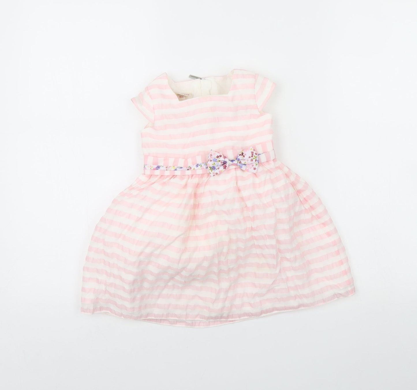 Brums Girls White Striped  Fit & Flare  Size 9-12 Months
