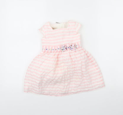 Brums Girls White Striped  Fit & Flare  Size 9-12 Months