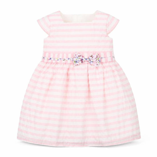 Brums Girls White Striped  Fit & Flare  Size 9-12 Months
