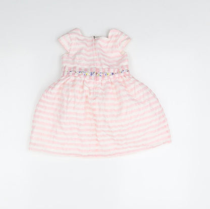 Brums Girls White Striped  Fit & Flare  Size 9-12 Months