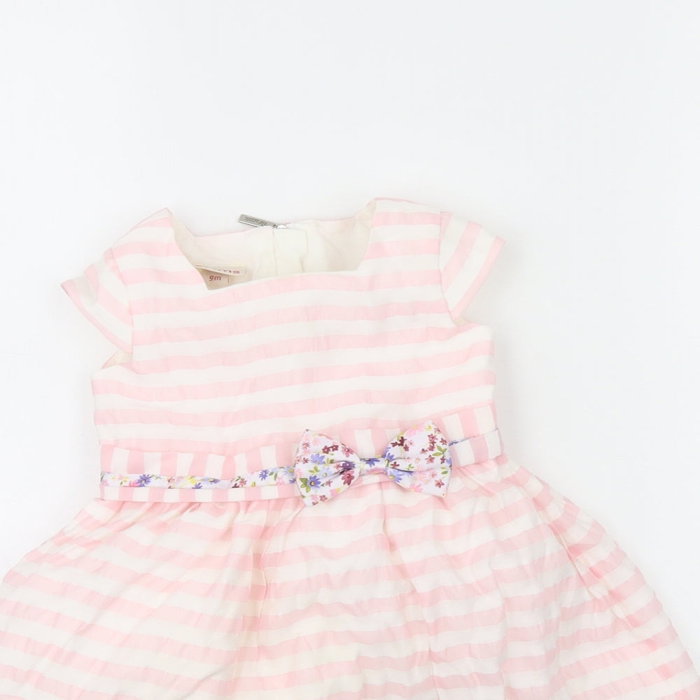 Brums Girls White Striped  Fit & Flare  Size 9-12 Months