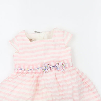 Brums Girls White Striped  Fit & Flare  Size 9-12 Months