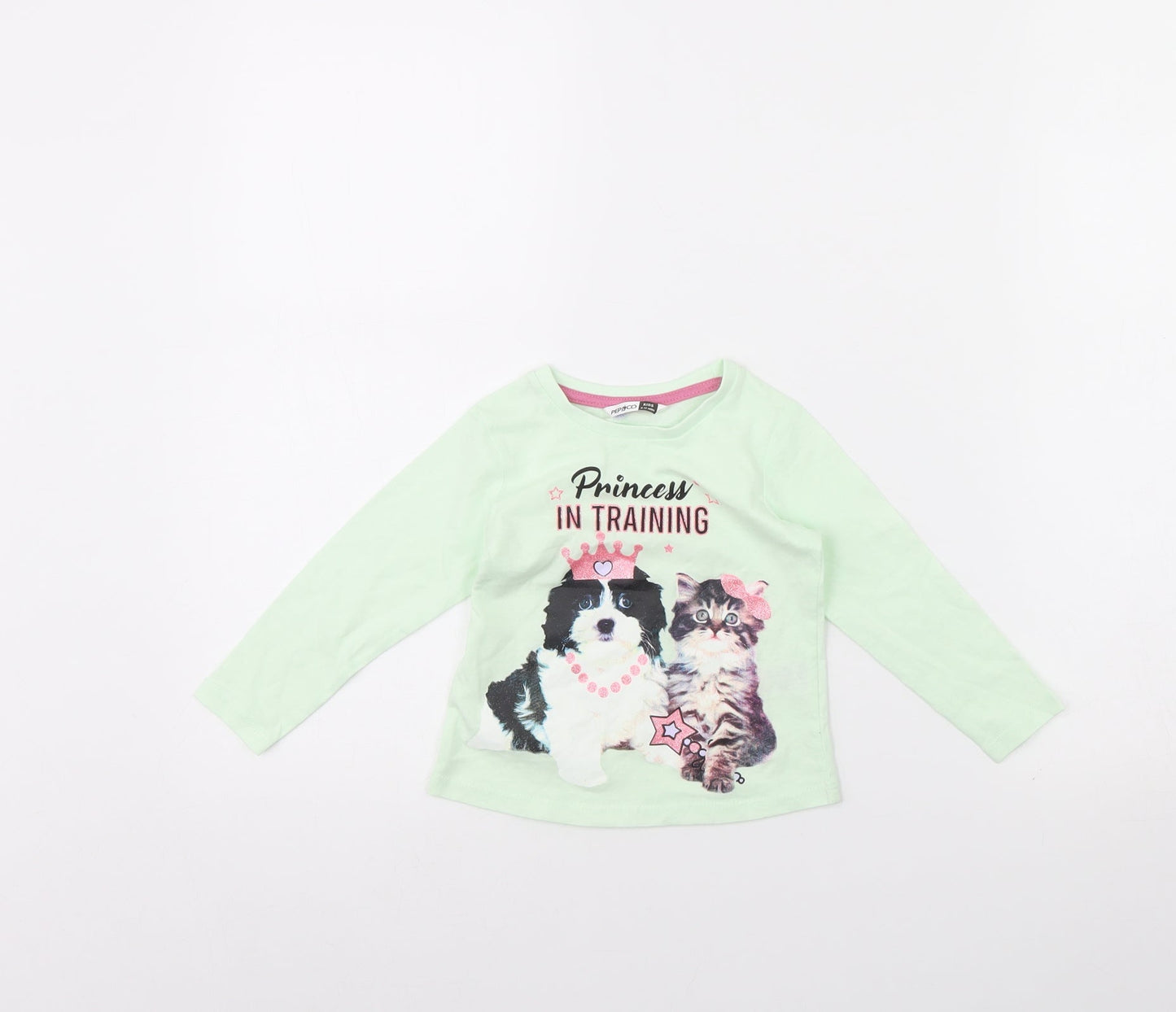 Pep & co Girls Green   Basic T-Shirt Size 9-12 Months  - Cat and Dog