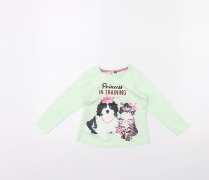 Pep & co Girls Green   Basic T-Shirt Size 9-12 Months  - Cat and Dog
