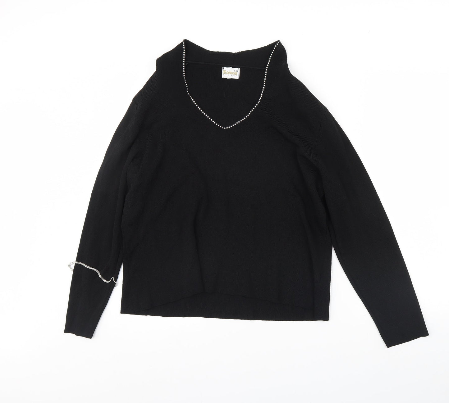 Womens UK Size L Roman Black Basic Blouse