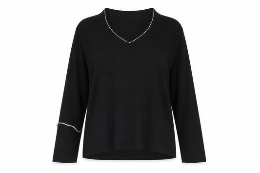 Front view of Roman women’s black basic blouse, size L, - shoulder pads